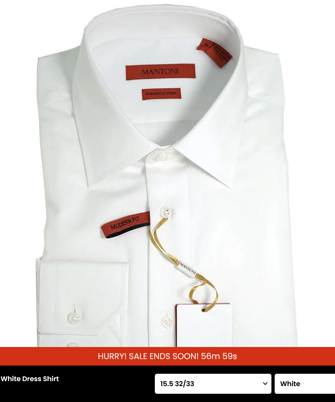 Mantoni Modern Fit Wrinkle Free 100%Cotton White Dress Shirt